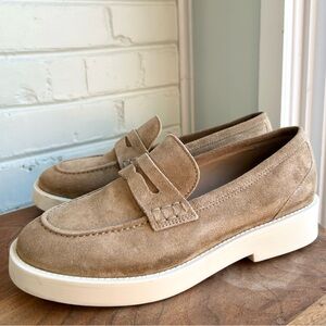 M. Gemi The Alberta Platform Italian Suede Penny Loafer Wheat Tan 38.5 8 Career